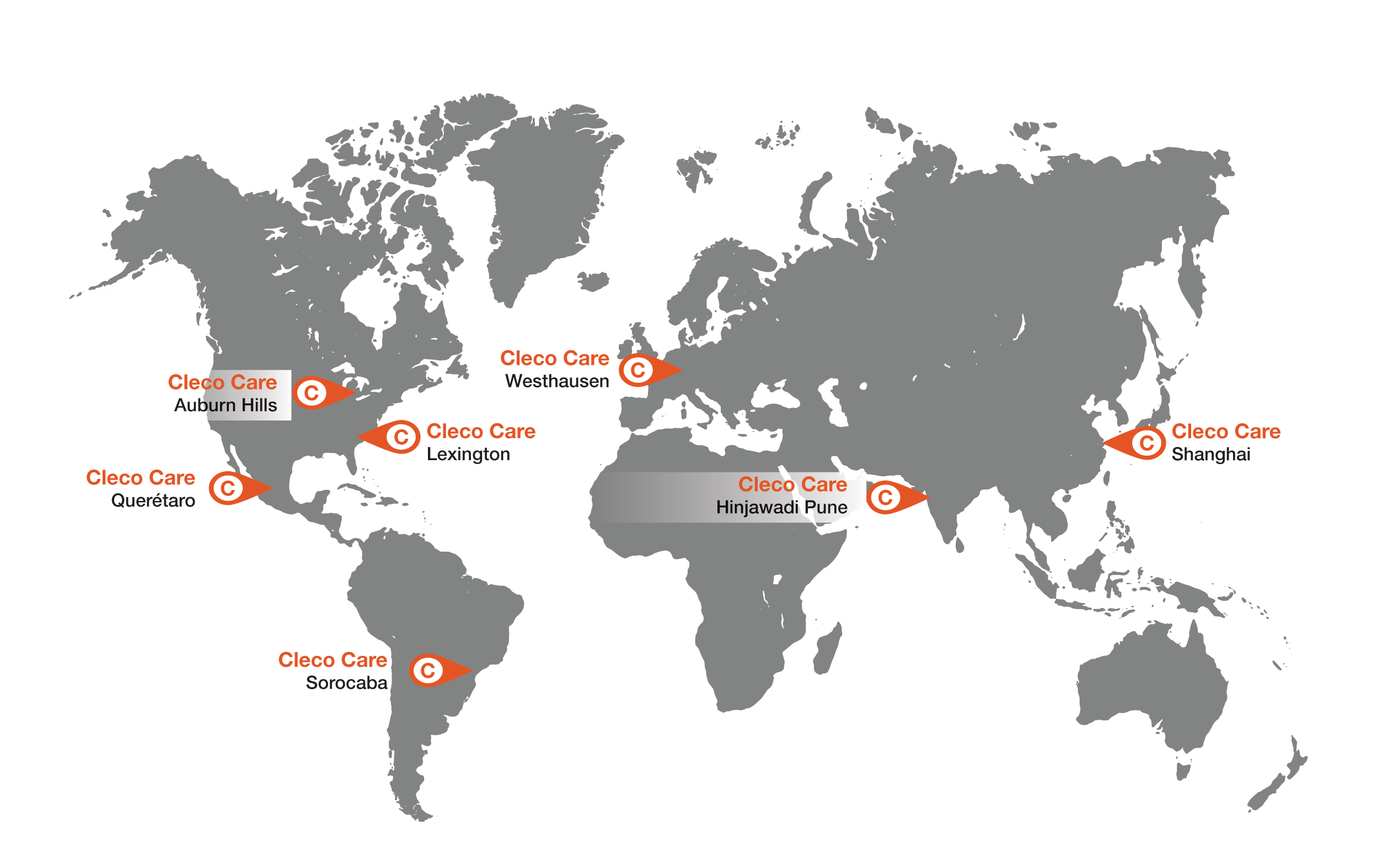 map showing cleco global service centers